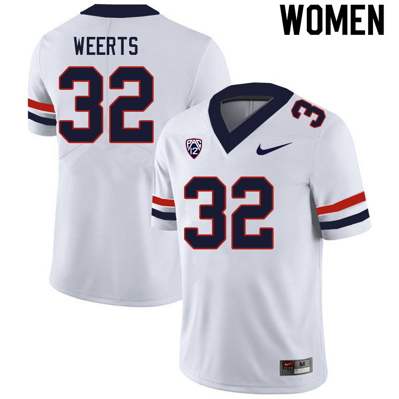 Women #32 Matt Weerts Arizona Wildcats College Football Jerseys Sale-White - Click Image to Close